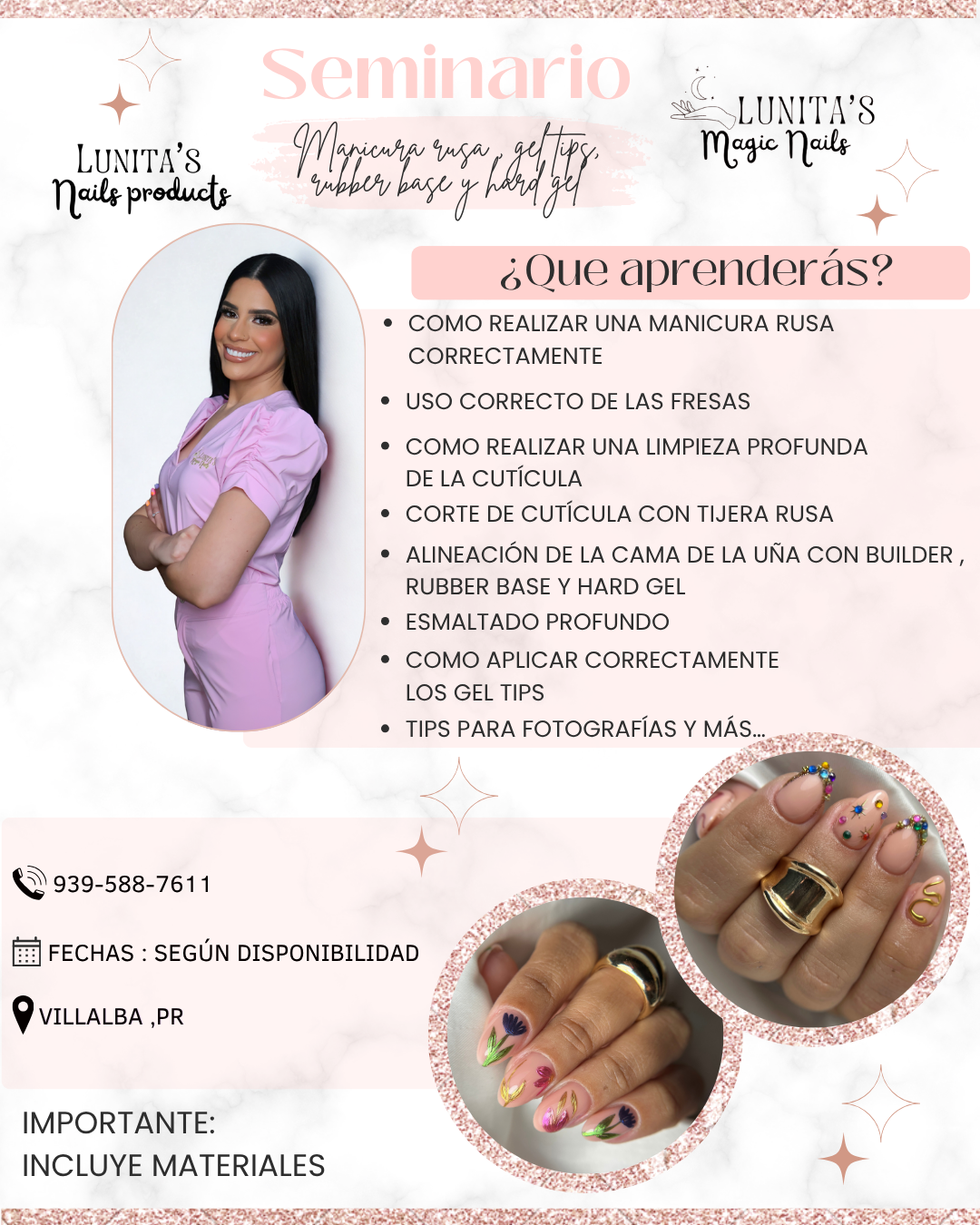 Seminario Presencial 4 en 1: Manicura rusa, Hard gel , Rubber Base y Gel Tips